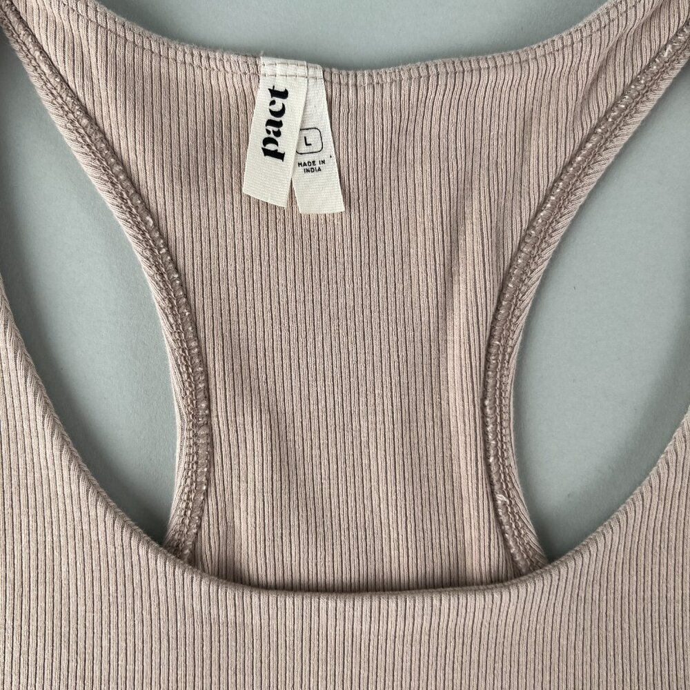 PACT On The Go-To Rib Crop Tank Sports Bra Daily Bralette, Beige Ivory, Size L